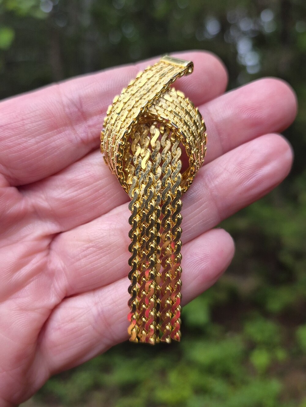 Vintage Brooch Tassel Fringe Yellow Gold Plated 2.5" Pin
